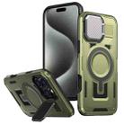 For iPhone 15 Pro Max Shield Frame Holder MagSafe Phone Case(Olive Green) - 1