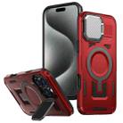 For iPhone 15 Pro Max Shield Frame Holder MagSafe Phone Case(Red) - 1