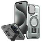 For iPhone 15 Pro Max Shield Frame Holder MagSafe Phone Case(Grey) - 1