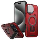 For iPhone 15 Pro Shield Frame Holder MagSafe Phone Case(Red) - 1