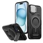 For iPhone 15 Plus Shield Frame Holder MagSafe Phone Case(Black) - 1