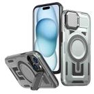 For iPhone 15 Plus Shield Frame Holder MagSafe Phone Case(Grey) - 1