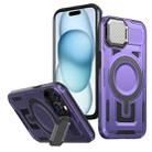 For iPhone 15 Plus Shield Frame Holder MagSafe Phone Case(Purple) - 1