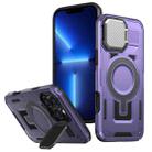 For iPhone 13 Pro Max Shield Frame Holder MagSafe Phone Case(Purple) - 1