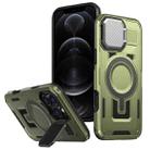 For iPhone 12 / 12 Pro Shield Frame Holder MagSafe Phone Case(Olive Green) - 1