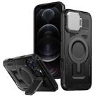 For iPhone 12 Pro Max Shield Frame Holder MagSafe Phone Case(Black) - 1