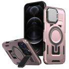 For iPhone 12 Pro Max Shield Frame Holder MagSafe Phone Case(Rose Gold) - 1