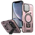 For iPhone XR Shield Frame Holder MagSafe Phone Case(Rose Gold) - 1