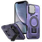 For iPhone XR Shield Frame Holder MagSafe Phone Case(Purple) - 1