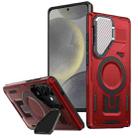 For Samsung Galaxy S24 FE 5G Shield Frame Holder MagSafe Phone Case(Red) - 1