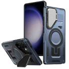 For Samsung Galaxy S23 FE 5G Shield Frame Holder MagSafe Phone Case(Blue) - 1