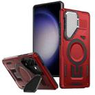 For Samsung Galaxy S23 FE 5G Shield Frame Holder MagSafe Phone Case(Red) - 1