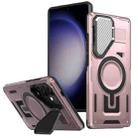 For Samsung Galaxy S23 FE 5G Shield Frame Holder MagSafe Phone Case(Rose Gold) - 1