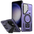 For Samsung Galaxy S23 FE 5G Shield Frame Holder MagSafe Phone Case(Purple) - 1