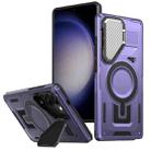 For Samsung Galaxy S23+ 5G Shield Frame Holder MagSafe Phone Case(Purple) - 1