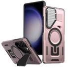 For Samsung Galaxy S23 5G Shield Frame Holder MagSafe Phone Case(Rose Gold) - 1