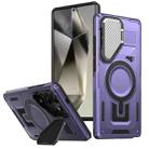 For Samsung Galaxy S24 Ultra 5G Shield Frame Holder MagSafe Phone Case(Purple) - 1