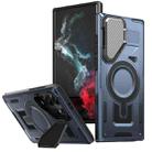 For Samsung Galaxy S22 Ultra 5G Shield Frame Holder MagSafe Phone Case(Blue) - 1
