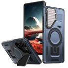 For Samsung Galaxy S25 Ultra 5G Shield Frame Holder MagSafe Phone Case(Blue) - 1