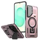 For Samsung Galaxy S25 Edge 5G Shield Frame Holder MagSafe Phone Case(Rose Gold) - 1