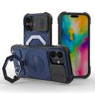 For iPhone 16 Plus Camera Shield Armor MagSafe Holder Phone Case with Strap(Sapphire Blue) - 1