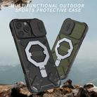 For iPhone 15 Pro Max Camera Shield Armor MagSafe Holder Phone Case with Strap(Dark Green) - 3