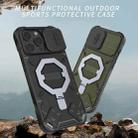 For iPhone 15 Pro Camera Shield Armor MagSafe Holder Phone Case with Strap(Black) - 3