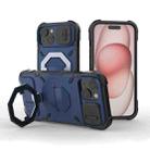 For iPhone 15 Camera Shield Armor MagSafe Holder Phone Case with Strap(Sapphire Blue) - 1