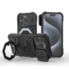 For iPhone 14 Pro Max Camera Shield Armor MagSafe Holder Phone Case with Strap(Black) - 1