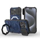 For iPhone 14 Pro Max Camera Shield Armor MagSafe Holder Phone Case with Strap(Sapphire Blue) - 1