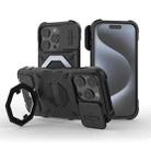 For iPhone 13 Pro Max Camera Shield Armor MagSafe Holder Phone Case with Strap(Black) - 1