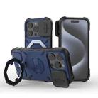 For iPhone 13 Pro Max Camera Shield Armor MagSafe Holder Phone Case with Strap(Sapphire Blue) - 1