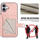 For iPhone 16 Plus Button Card Bag RFID Anti-theft Phone Case(Pink) - 3