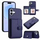 For iPhone 16 Plus Button Card Bag RFID Anti-theft Phone Case(Blue) - 1