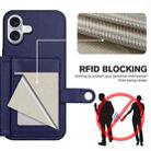 For iPhone 16 Plus Button Card Bag RFID Anti-theft Phone Case(Blue) - 3