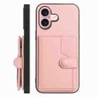 For iPhone 16 Button Card Bag RFID Anti-theft Phone Case(Pink) - 2