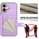 For iPhone 16 Button Card Bag RFID Anti-theft Phone Case(Purple) - 3