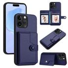 For iPhone 15 Pro Max Button Card Bag RFID Anti-theft Phone Case(Blue) - 1