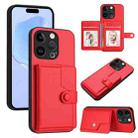 For iPhone 15 Pro Button Card Bag RFID Anti-theft Phone Case(Red) - 1