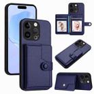 For iPhone 15 Pro Button Card Bag RFID Anti-theft Phone Case(Blue) - 1