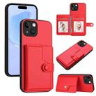 For iPhone 15 Button Card Bag RFID Anti-theft Phone Case(Red) - 1