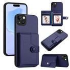 For iPhone 14 Plus Button Card Bag RFID Anti-theft Phone Case(Blue) - 1