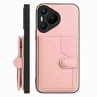 For Huawei Pura 70 Button Card Bag RFID Anti-theft Phone Case(Pink) - 2