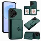 For Huawei Pura 70 Button Card Bag RFID Anti-theft Phone Case(Green) - 1