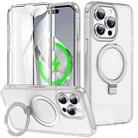 For iPhone 15 Pro Max Frosted Skin Feel MagSafe Holder 360 Full Body Phone Case(Transparent) - 1