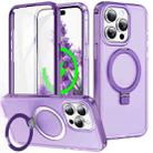 For iPhone 15 Pro Max Frosted Skin Feel MagSafe Holder 360 Full Body Phone Case(Purple) - 1