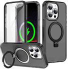 For iPhone 15 Pro Frosted Skin Feel MagSafe Holder 360 Full Body Phone Case(Black) - 1