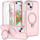 For iPhone 15 Plus Frosted Skin Feel MagSafe Holder 360 Full Body Phone Case(Pink) - 1