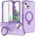 For iPhone 15 Plus Frosted Skin Feel MagSafe Holder 360 Full Body Phone Case(Purple) - 1