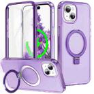 For iPhone 15 Frosted Skin Feel MagSafe Holder 360 Full Body Phone Case(Purple) - 1